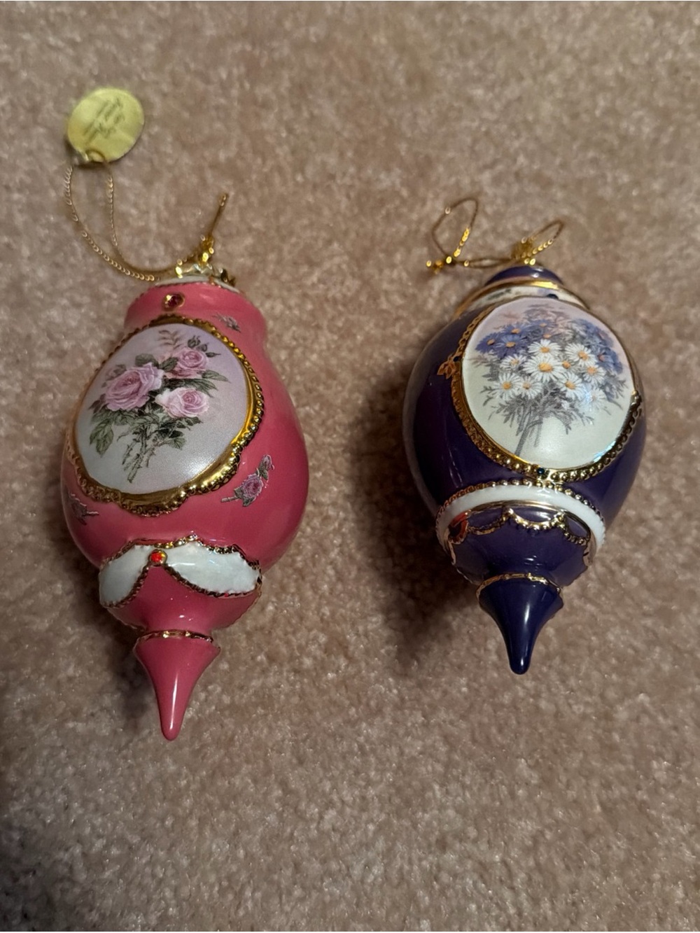 2 Bradford Editions porcelain ornaments Lena Liu's Forever Flowers collection